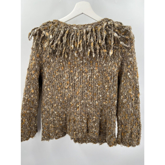 Ruby Rd Wool Blend Brown Knit At-Waist Sweater Lion's Mane Collar Womens Medium - Picture 2 of 5